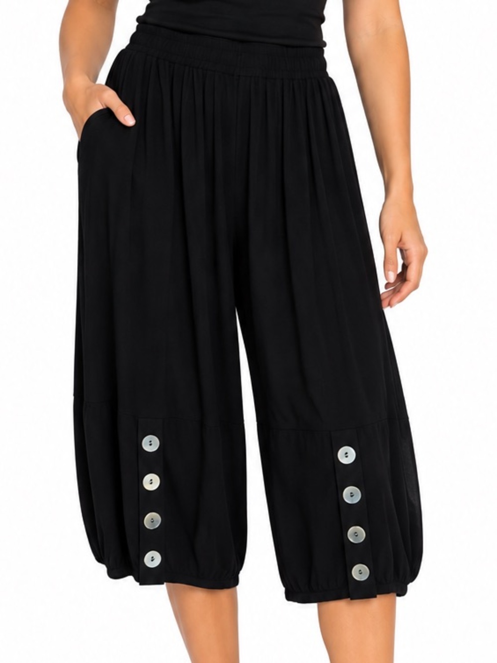 Studio 90 Black Palazzo Pants with Button Hem Details Small